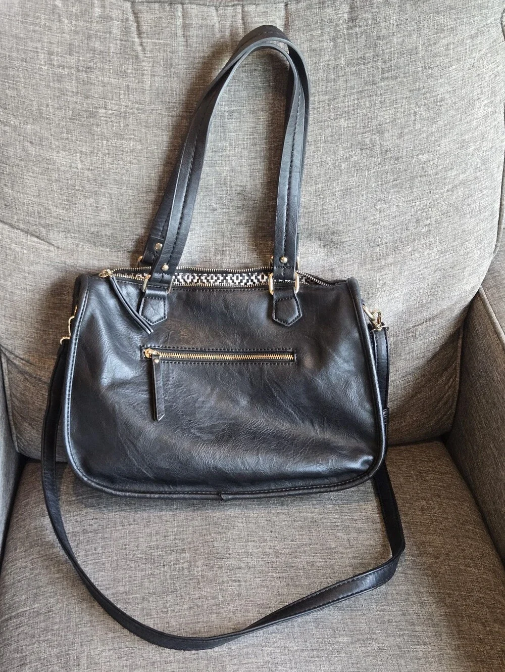 Madison West Ashely Saddle Black Tote Boho Handbag Purse Black